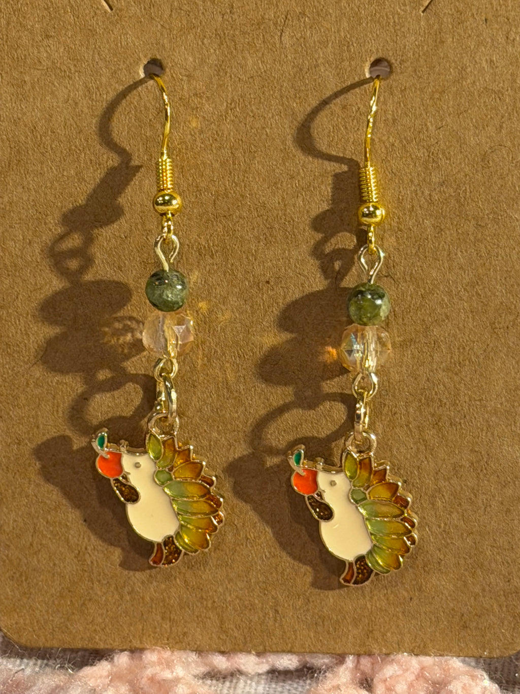 Peridot & Glass beaded Hedgehog earrings