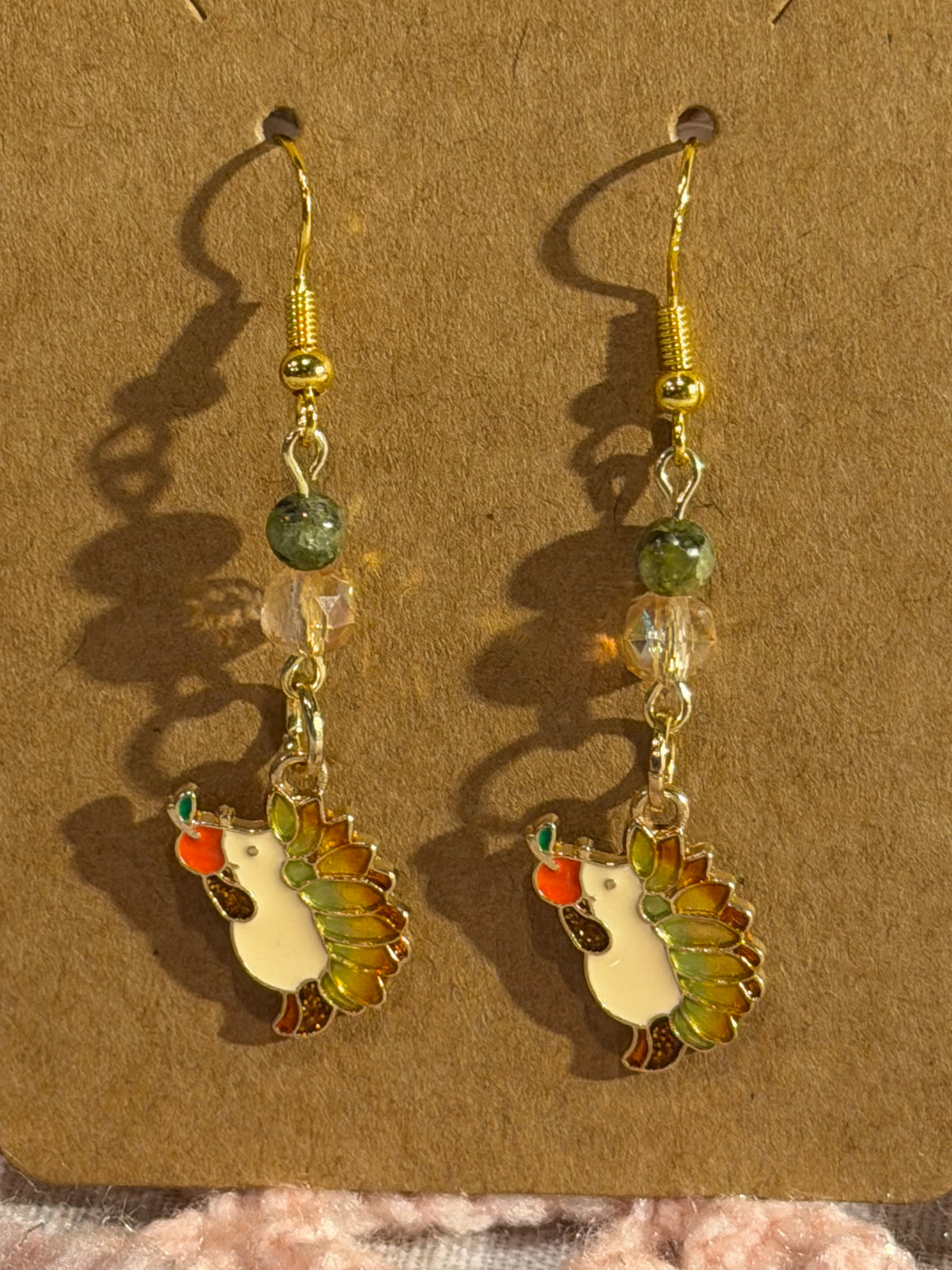 Peridot & Glass beaded Hedgehog earrings