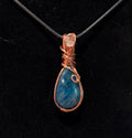 Blue Apatite & Herkimer Diamond copper wire-wrapped pendant