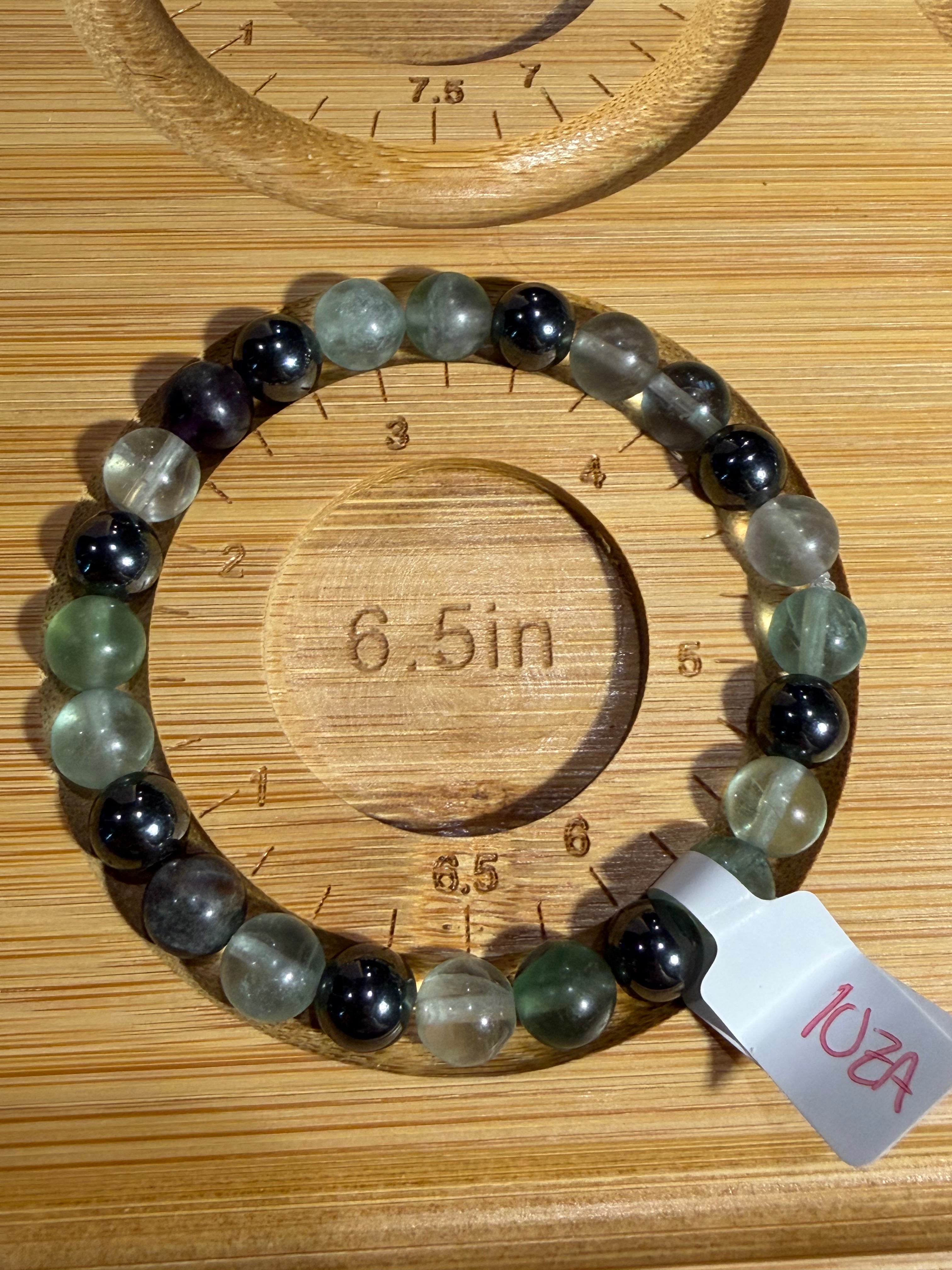 Fluorite & Hematite 6.5 inch beaded stretchy bracelet