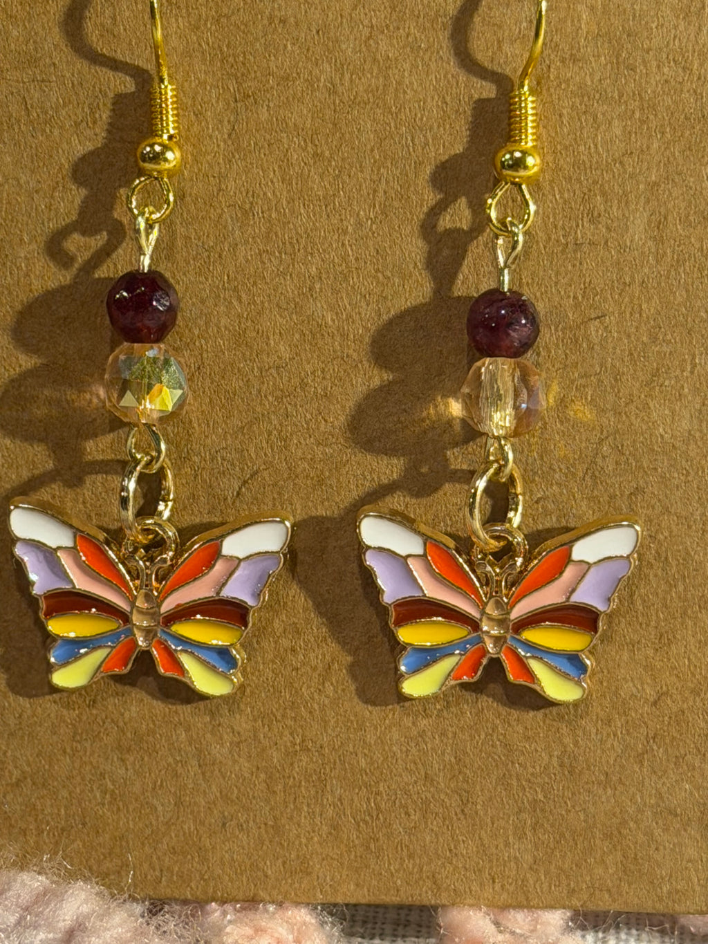 Garnet & Glass beaded butterfly dangle earrings