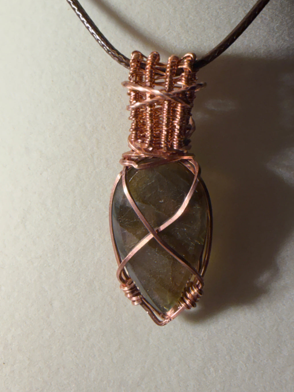 Labradorite & Moonstone copper wire-wrapped pendant