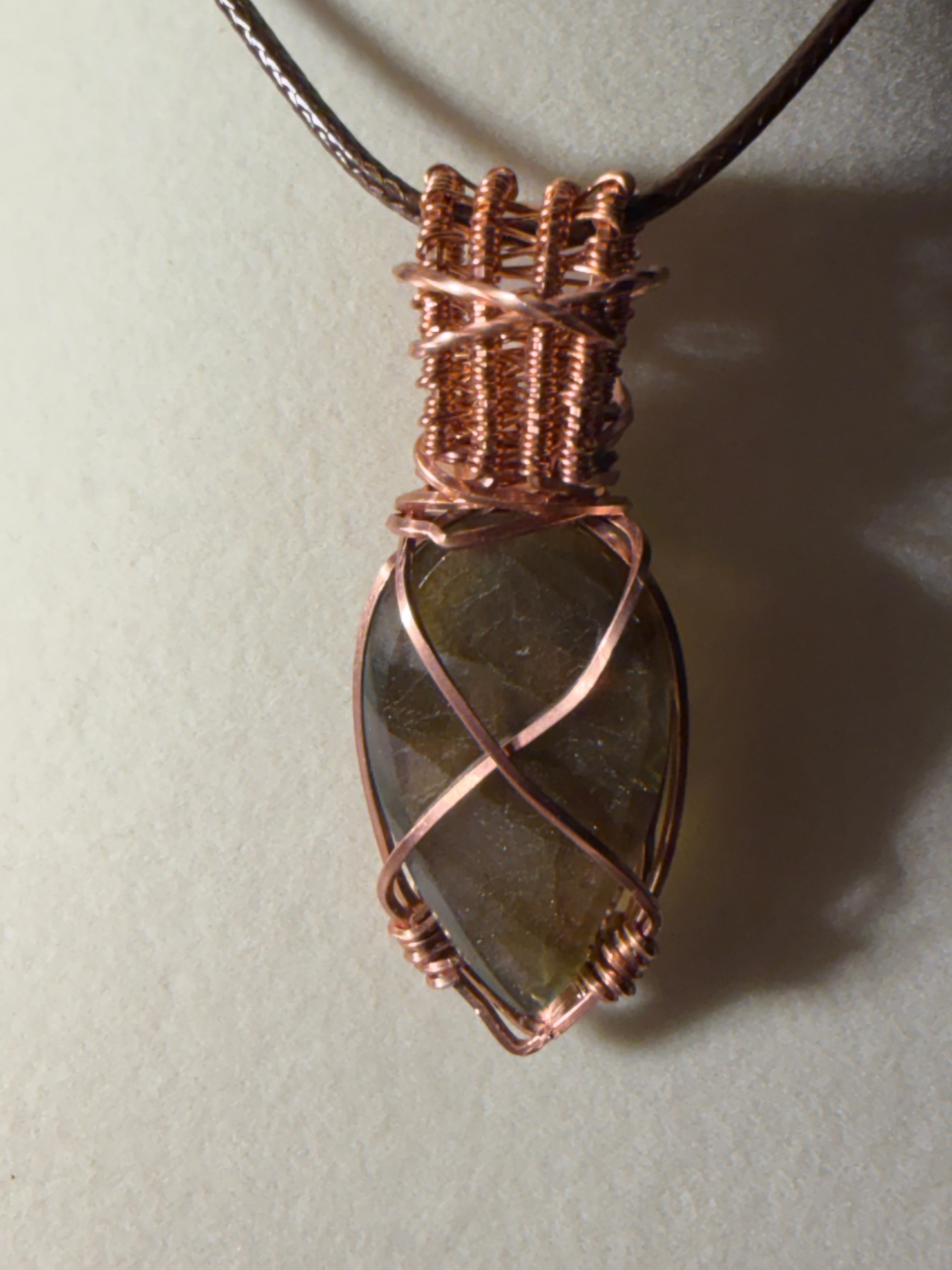 Labradorite & Moonstone copper wire-wrapped pendant