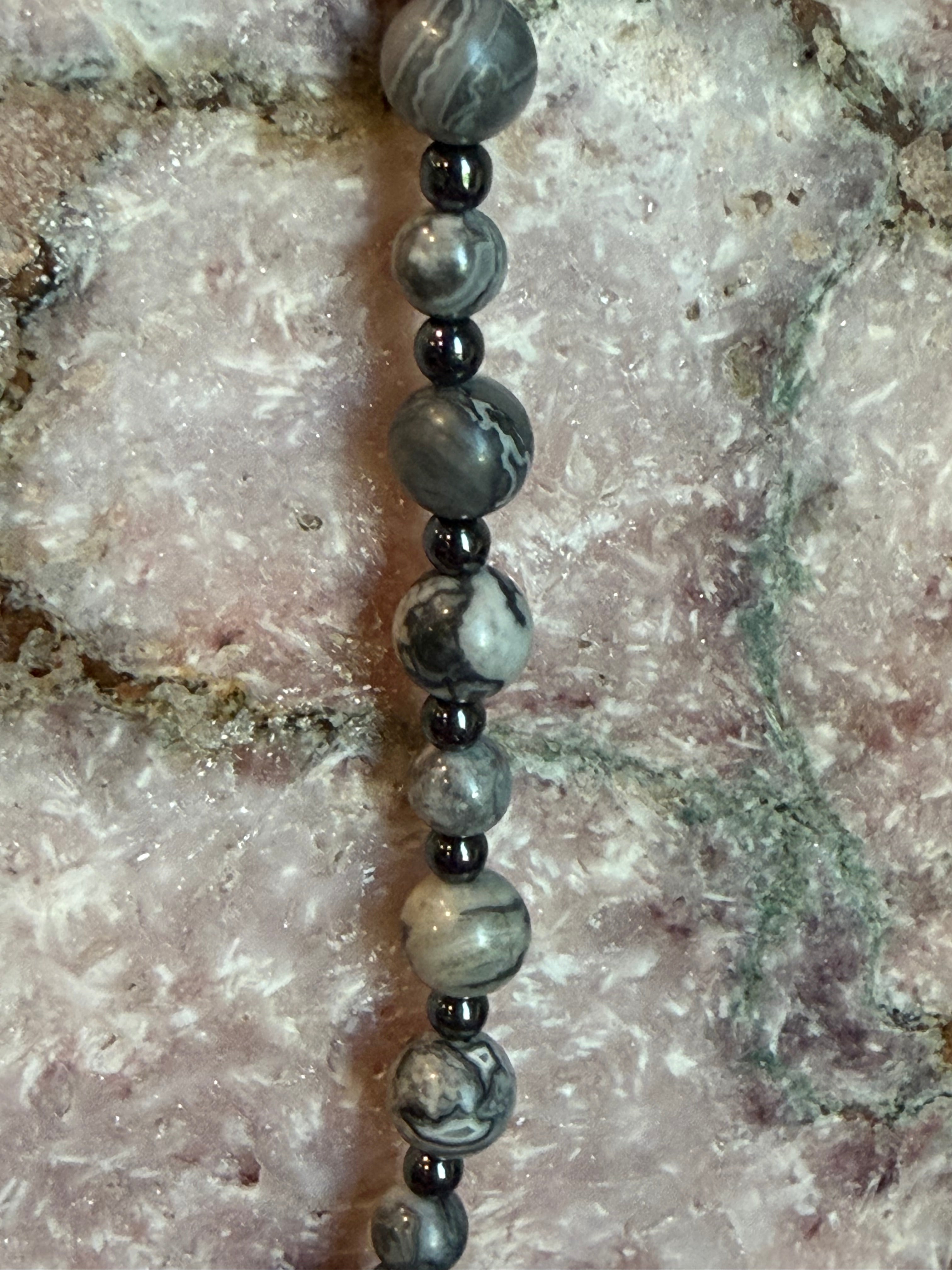 Picasso Jasper & Hematite beaded necklace