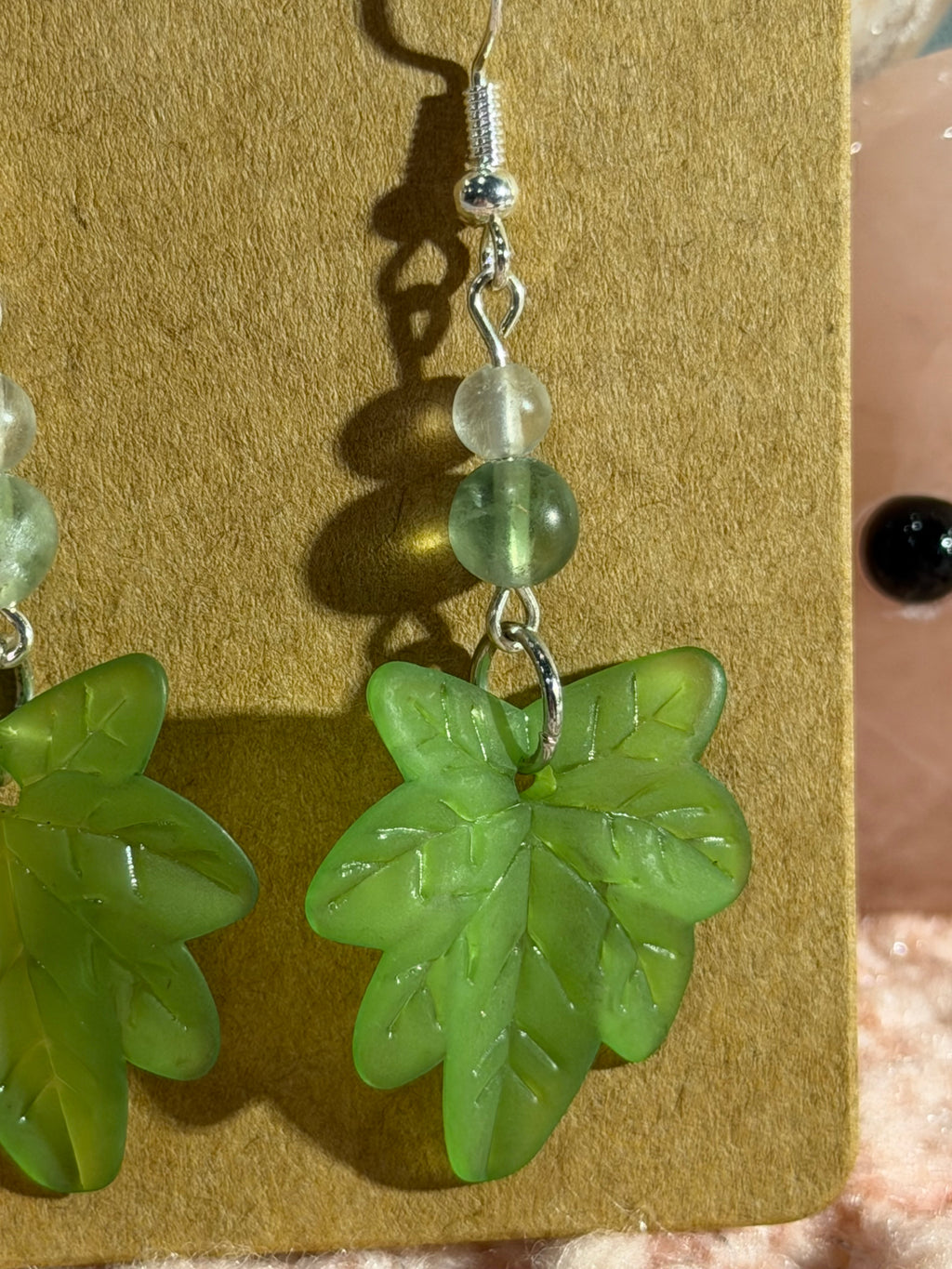 Green leaf dangle earrings