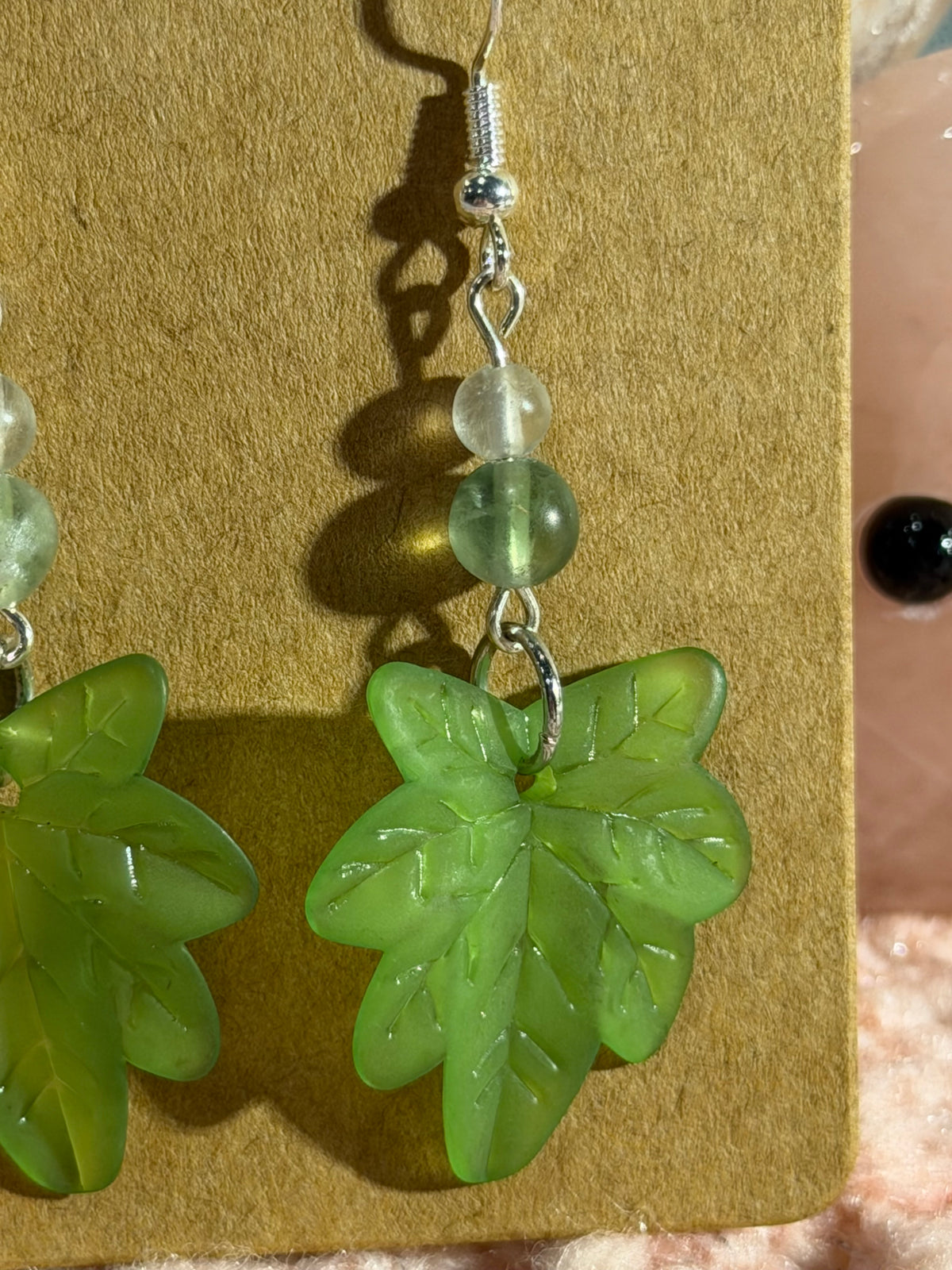 Green leaf dangle earrings