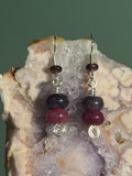 Pink & Purple Tourmaline beaded silver-tone earrings