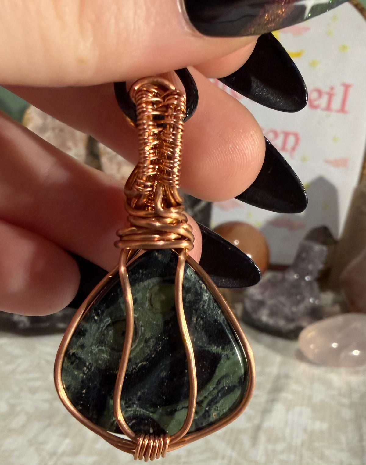 Kambaba Jasper copper wire-wrapped pendant