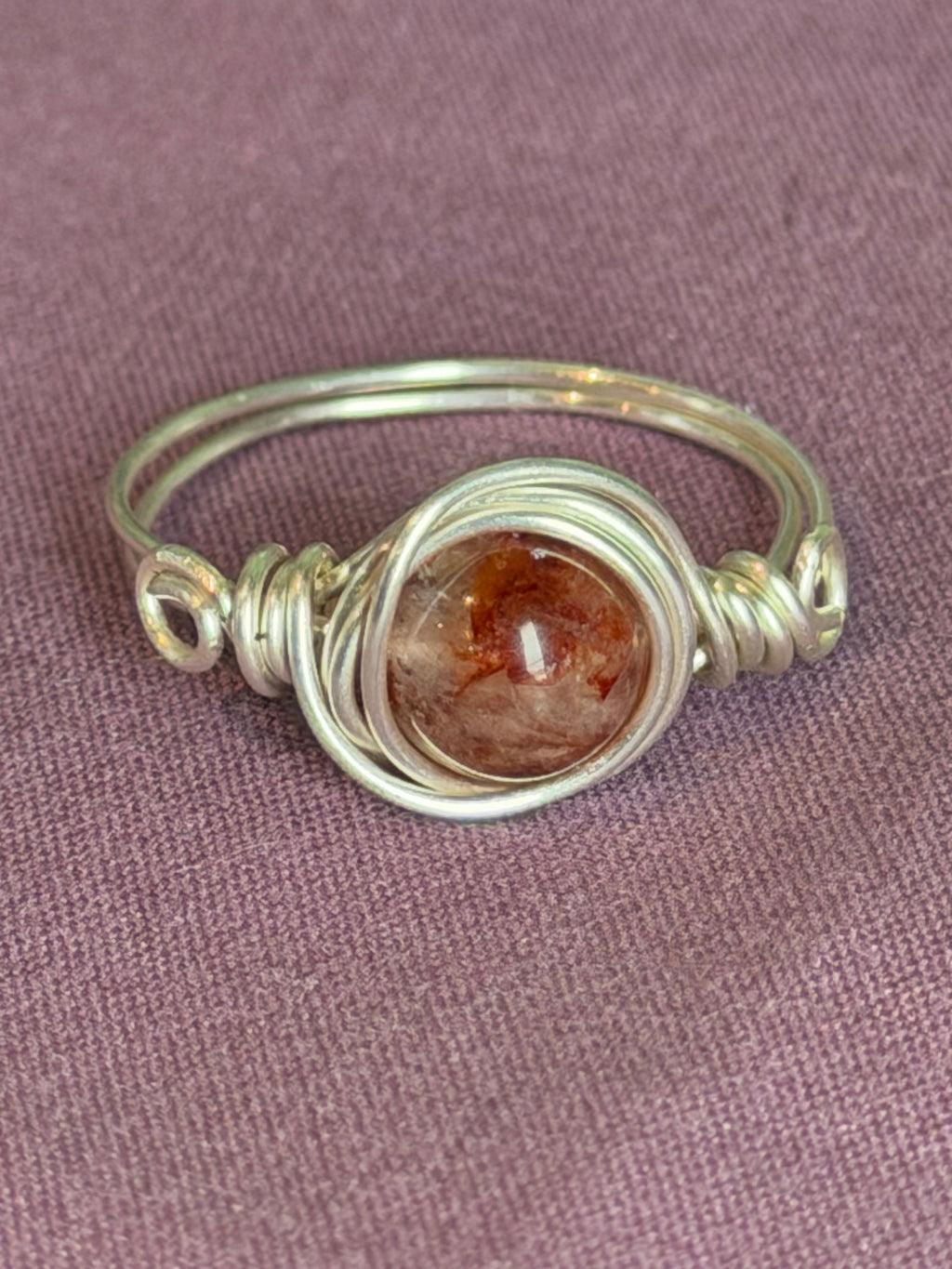Fire Quartz size 9 silver-tone copper wire-wrapped ring