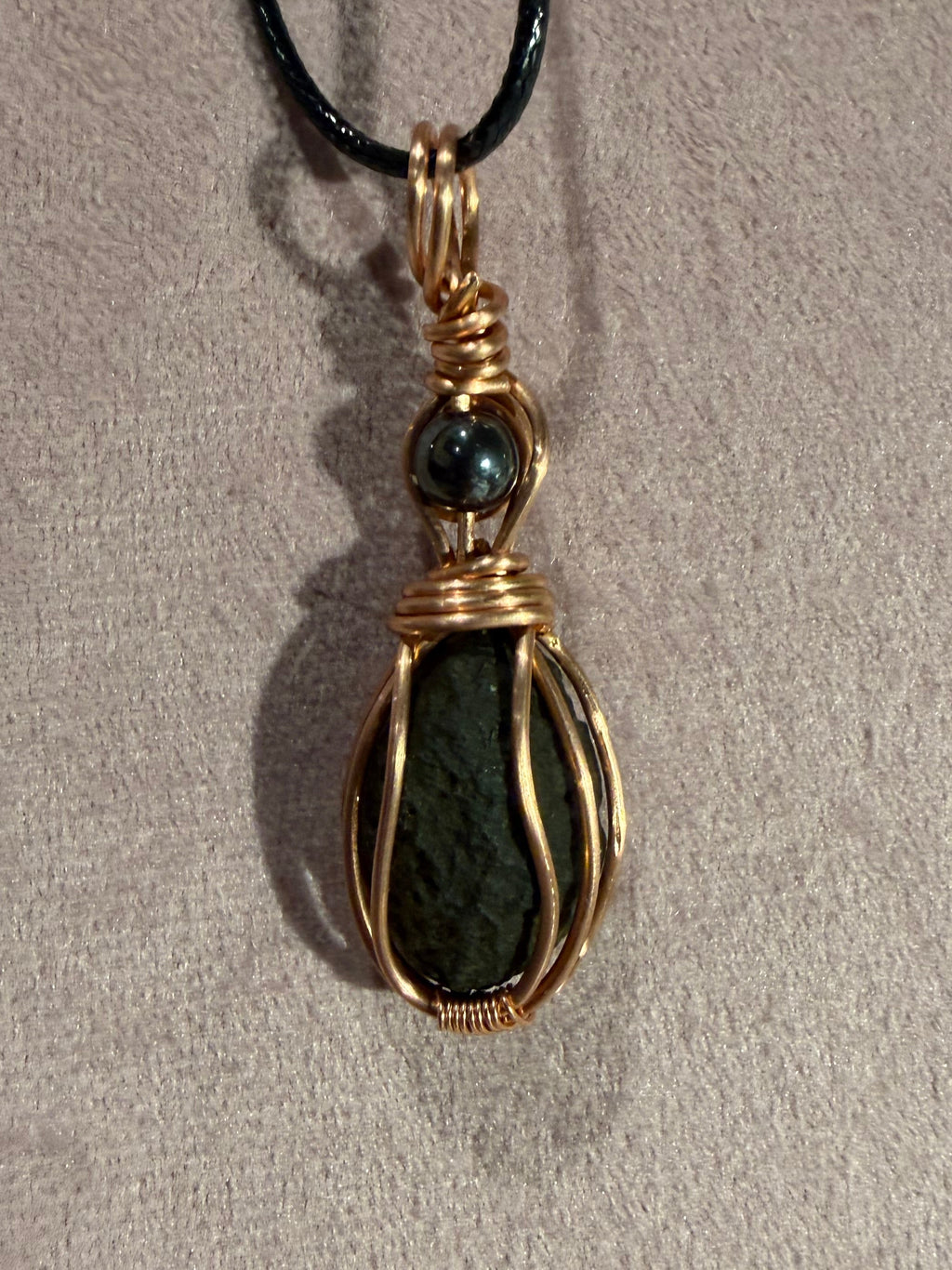 Geode & Hematite copper wire-wrapped pendant