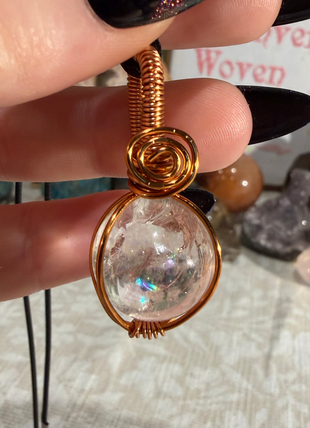 Clear Quartz mini sphere copper wire-wrapped pendant