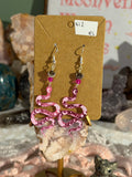 silver sheen Obsidian beaded pink snake earrings
