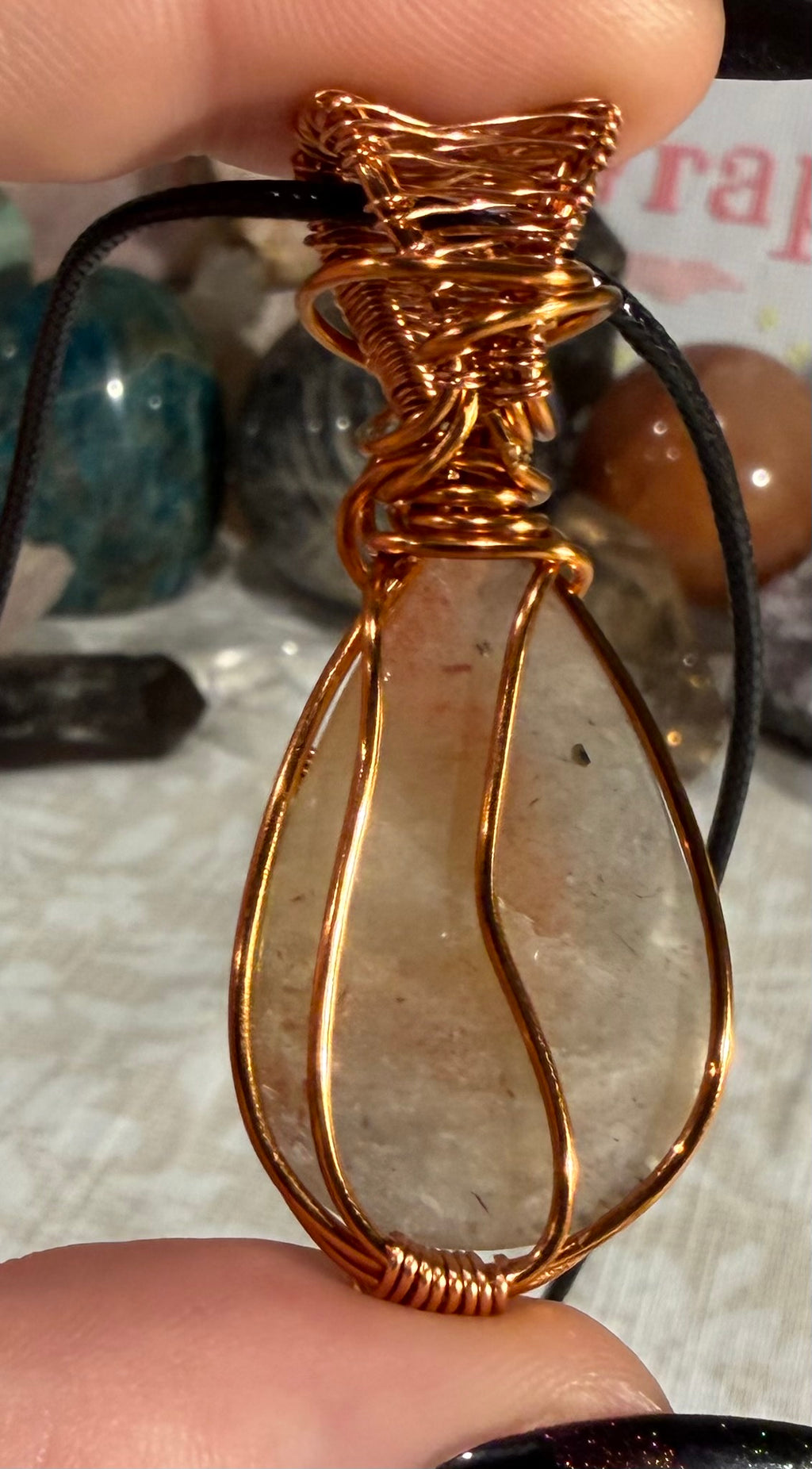 Gem Green Feldspar copper wire-wrapped pendant