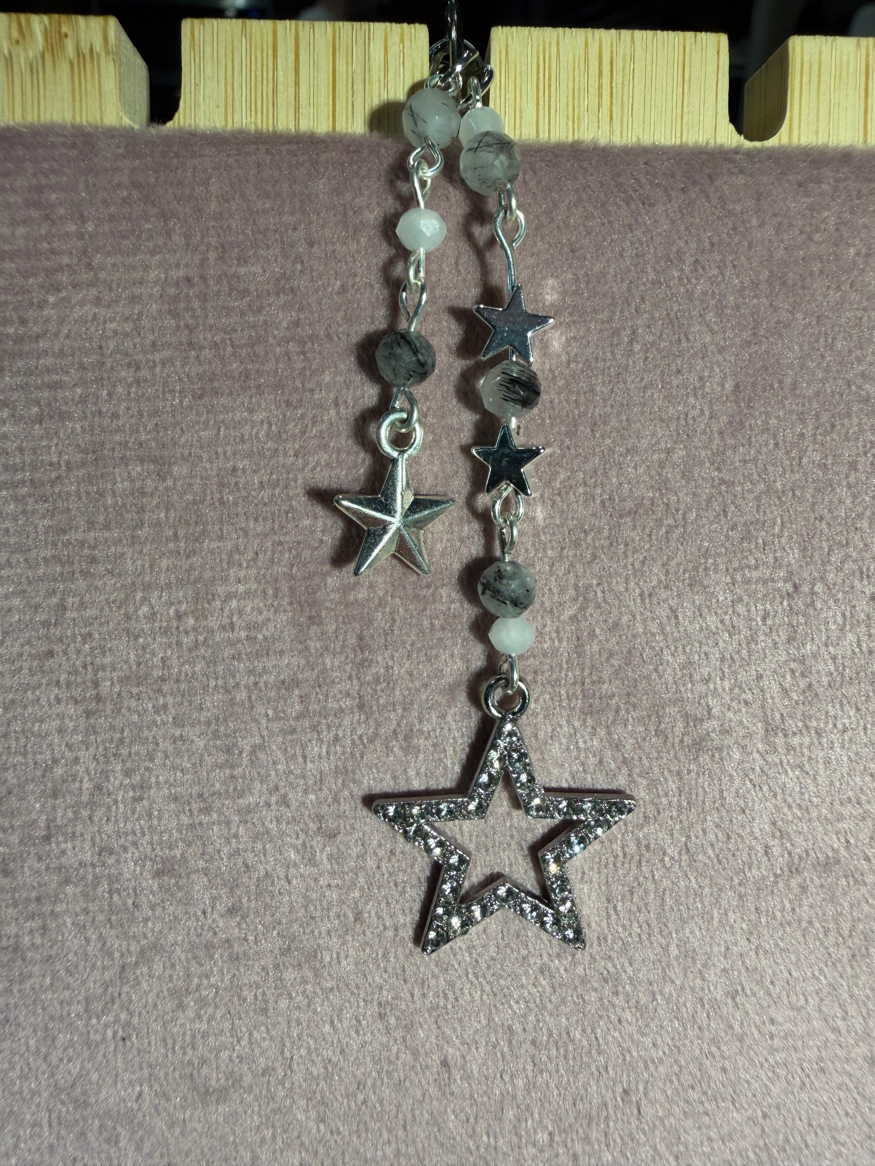 Black Rutilated Quartz star keychain