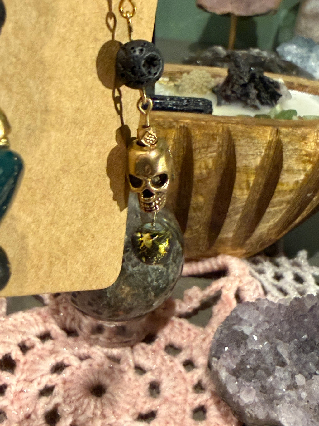 Lava Stone dangly skull earrings