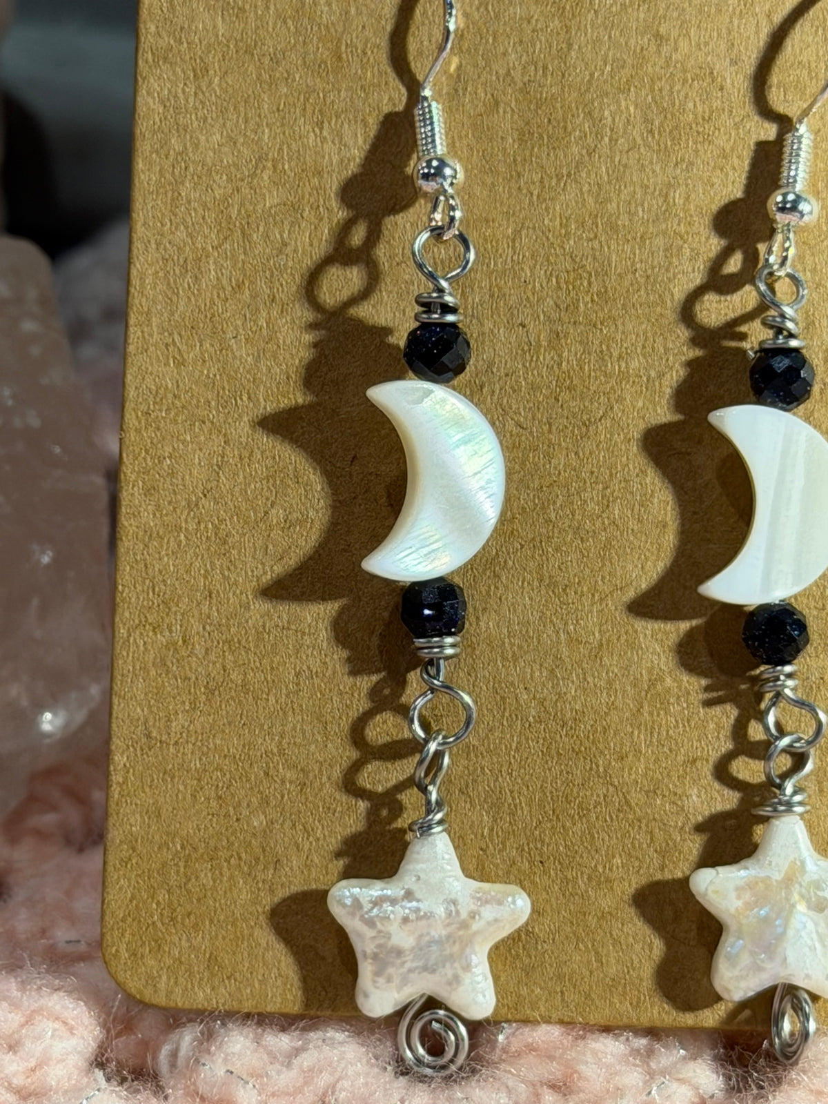 Blue Sandstone moon & star dangle earrings