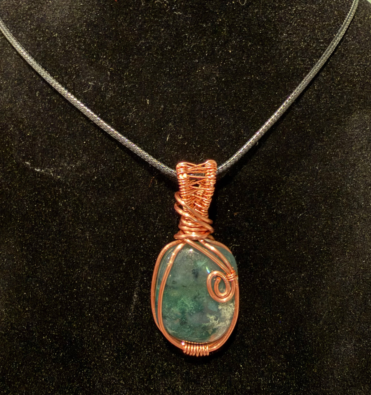 Moss Agate copper wire-wrapped pendant
