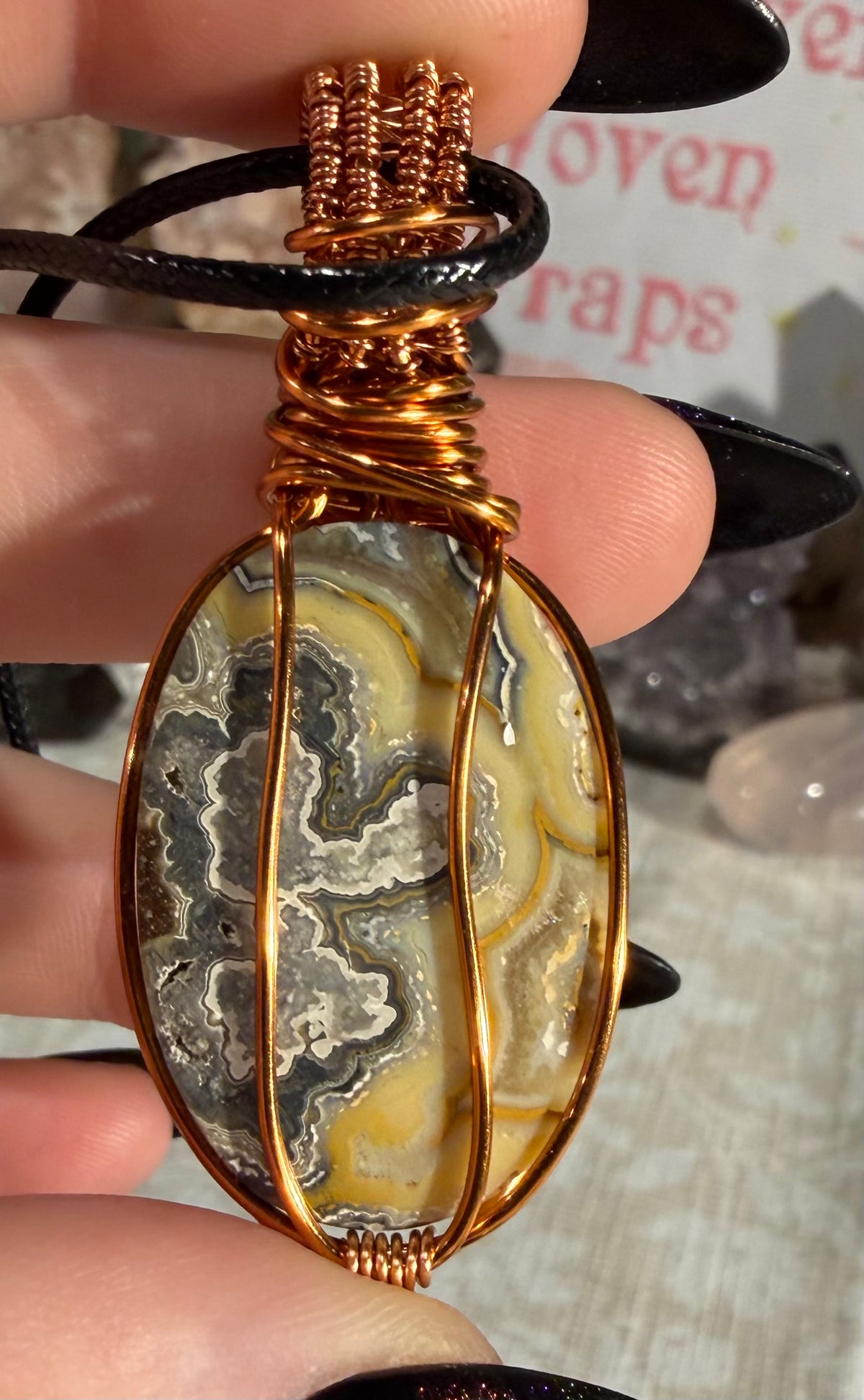 Crazy Lace Agate & Citrine copper wire-wrapped pendant