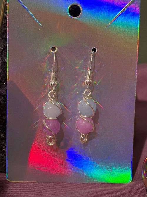 Amethyst & Aquamarine silver-tone copper wire-wrapped earrings