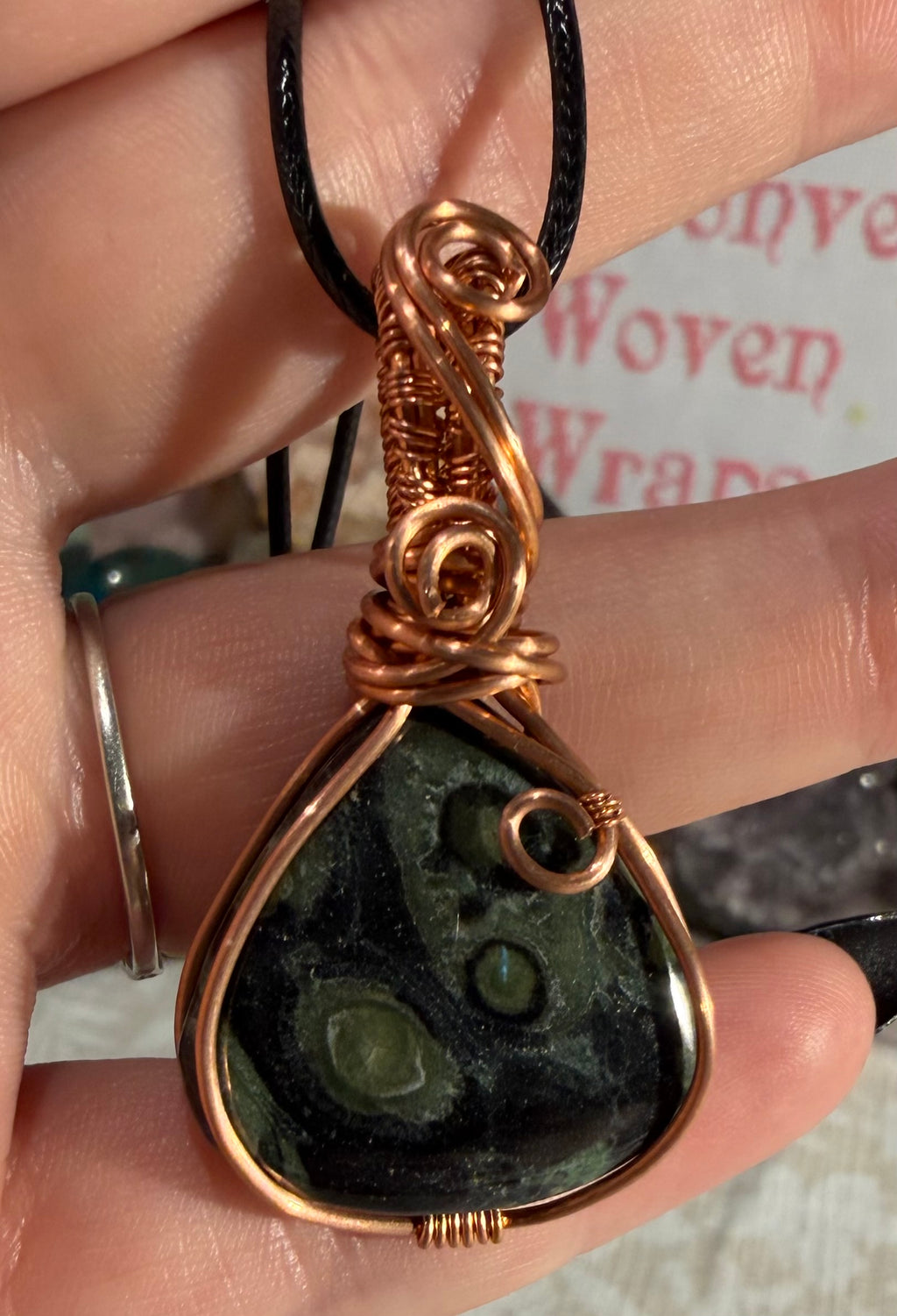 Kambaba Jasper copper wire-wrapped pendant