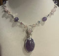 Amethyst & Rose Quartz silver-tone copper wire-wrapped beaded necklace