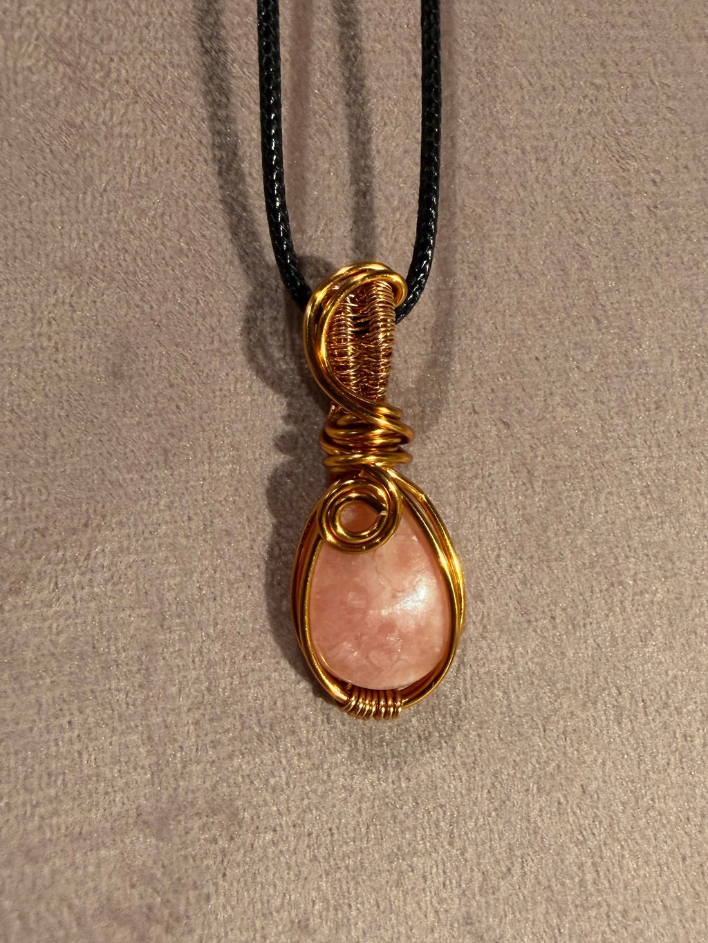 Rhodochrosite copper wire-wrapped pendant