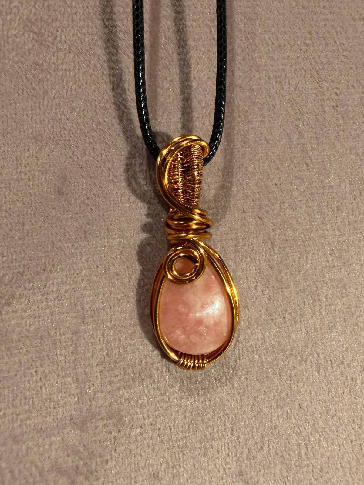 Rhodochrosite copper wire-wrapped pendant