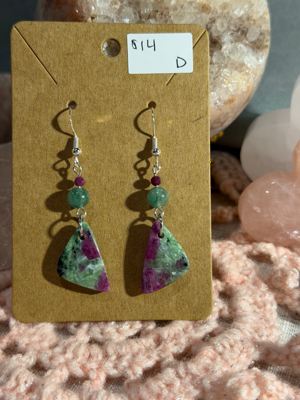 Ruby Zoisite with Green Aventurine & Ruby dangle earrings