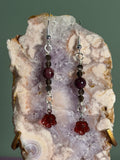 Garnet & Silver Sheen Obsidian silver-tone flower earrings