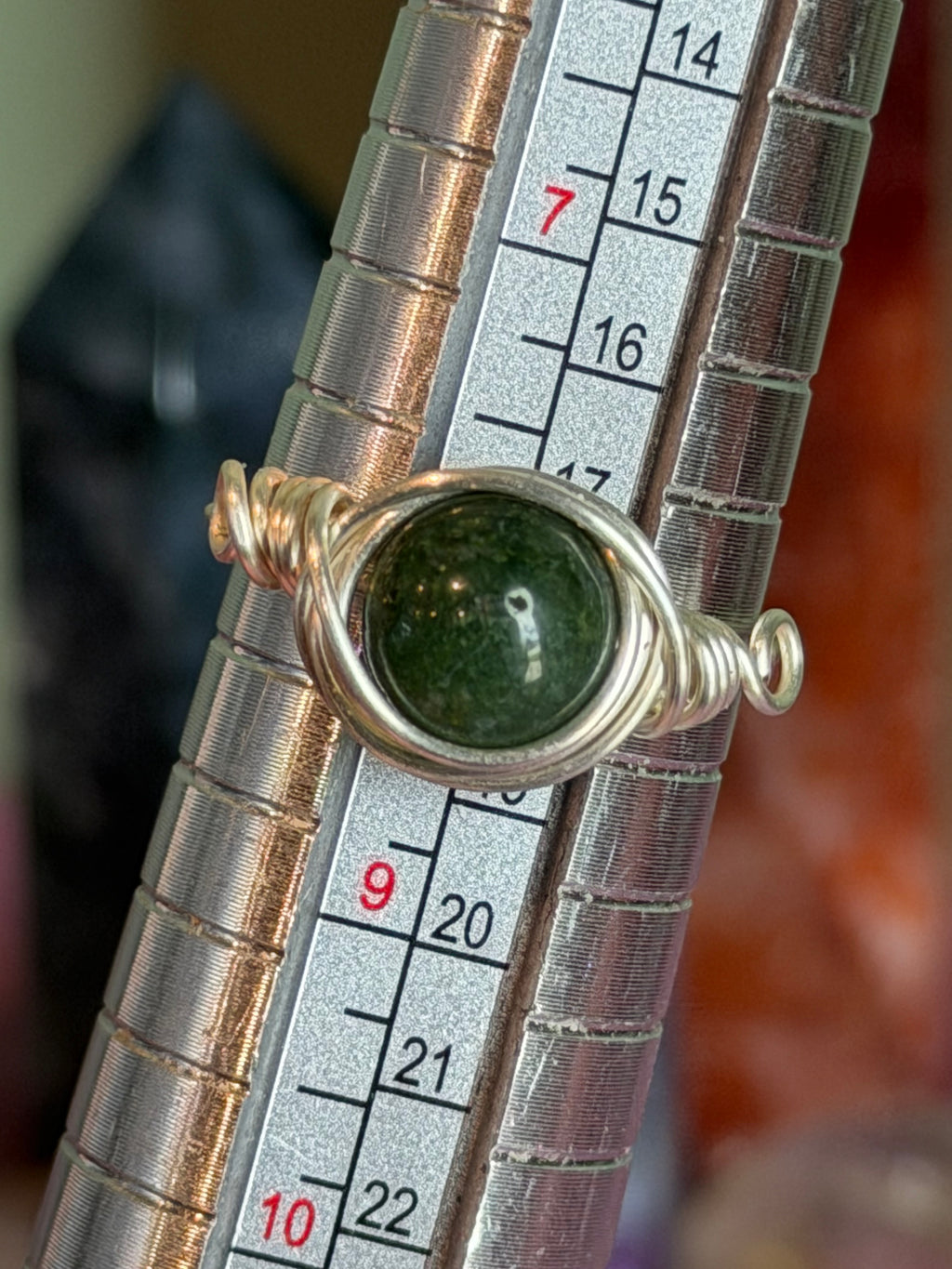 Moss Agate size 8 silver-tone copper wire-wrapped ring