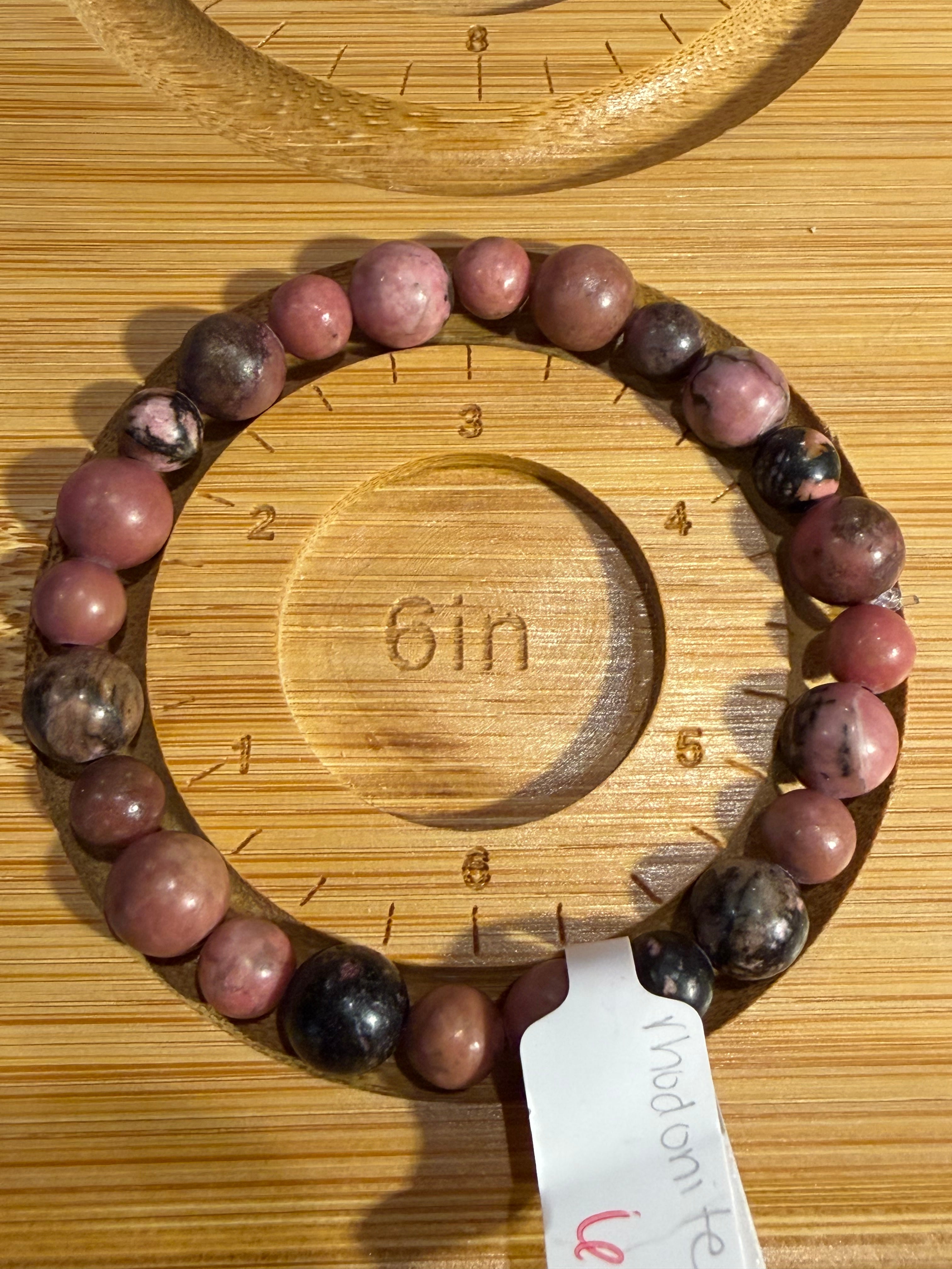 Rhodonite 6 inch beaded stretchy bracelet