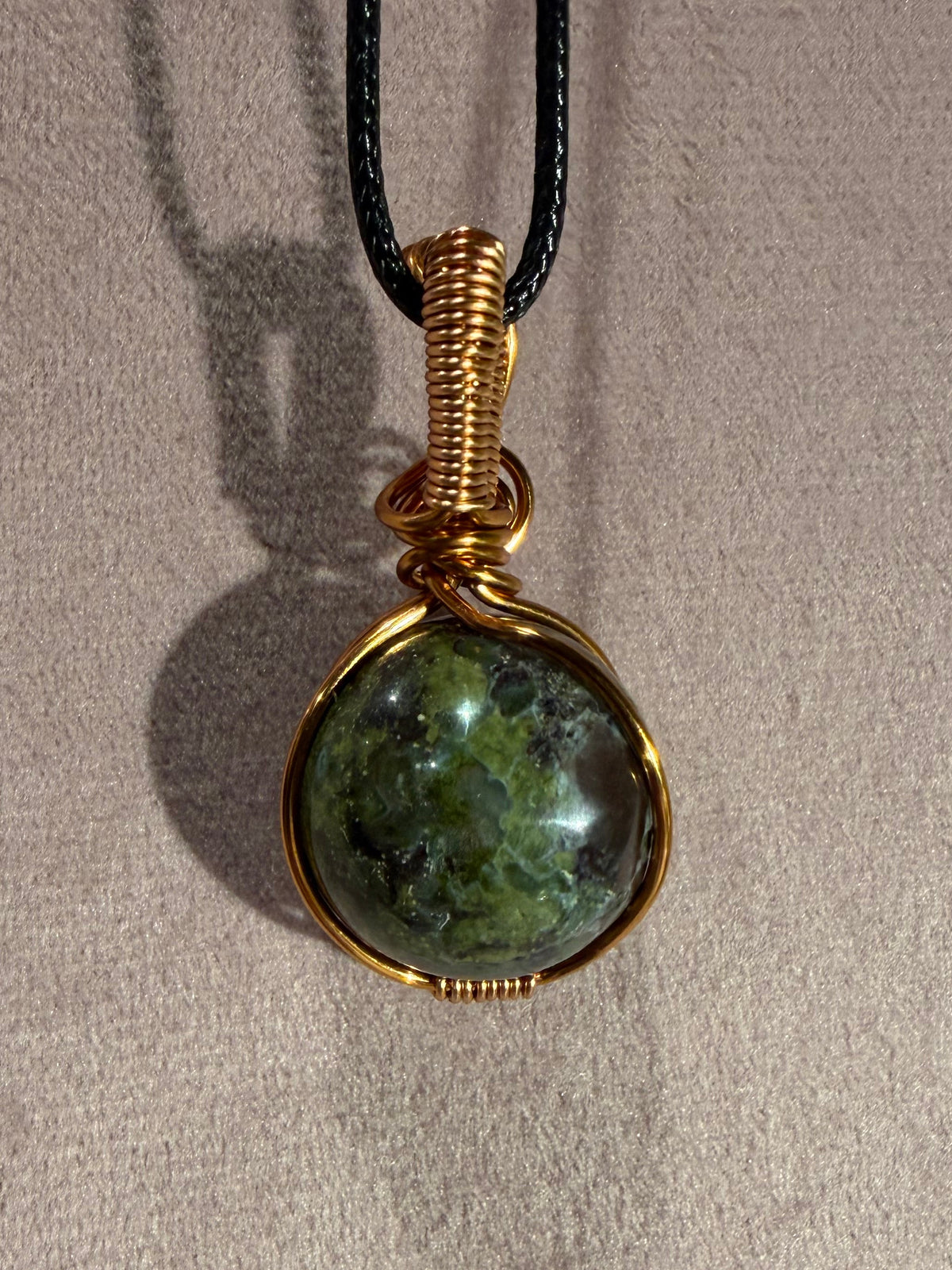 Dragon Stone mini sphere copper wire-wrapped pendant