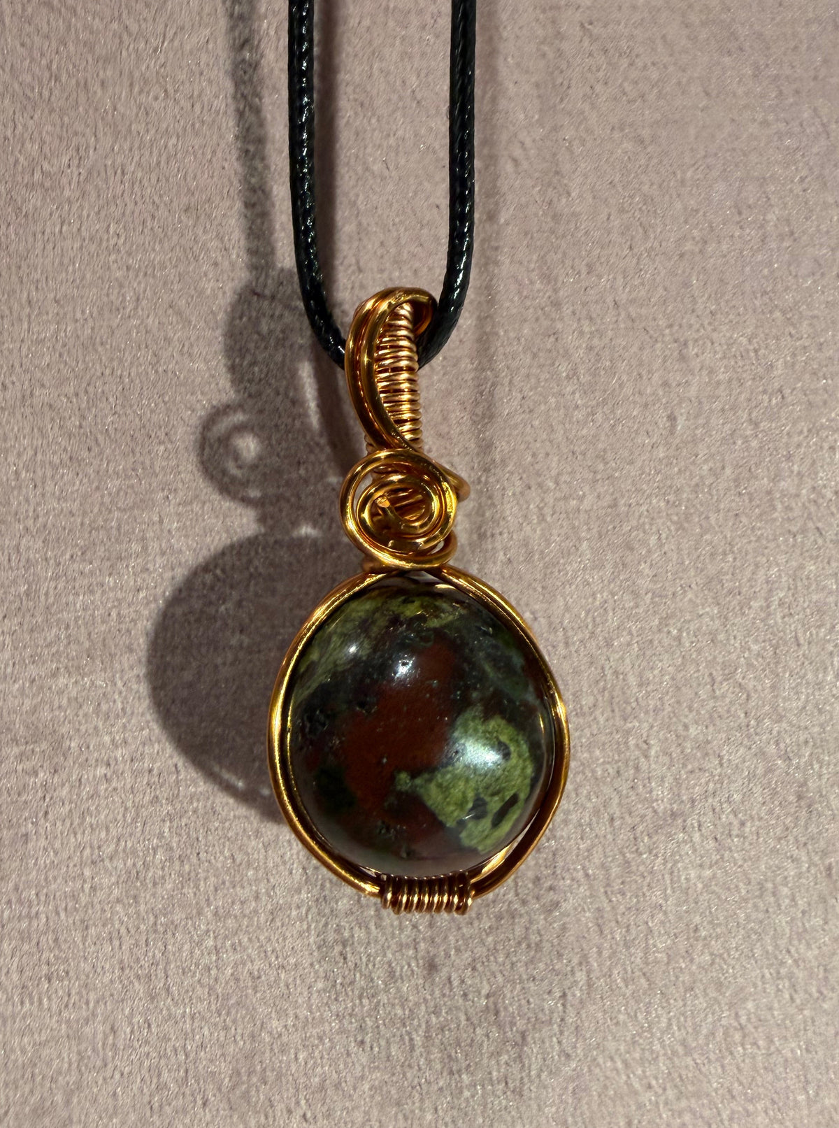 Dragon Stone mini sphere copper wire-wrapped pendant