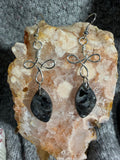 Larvikite dangle silver-tone copper wire-wrapped earrings