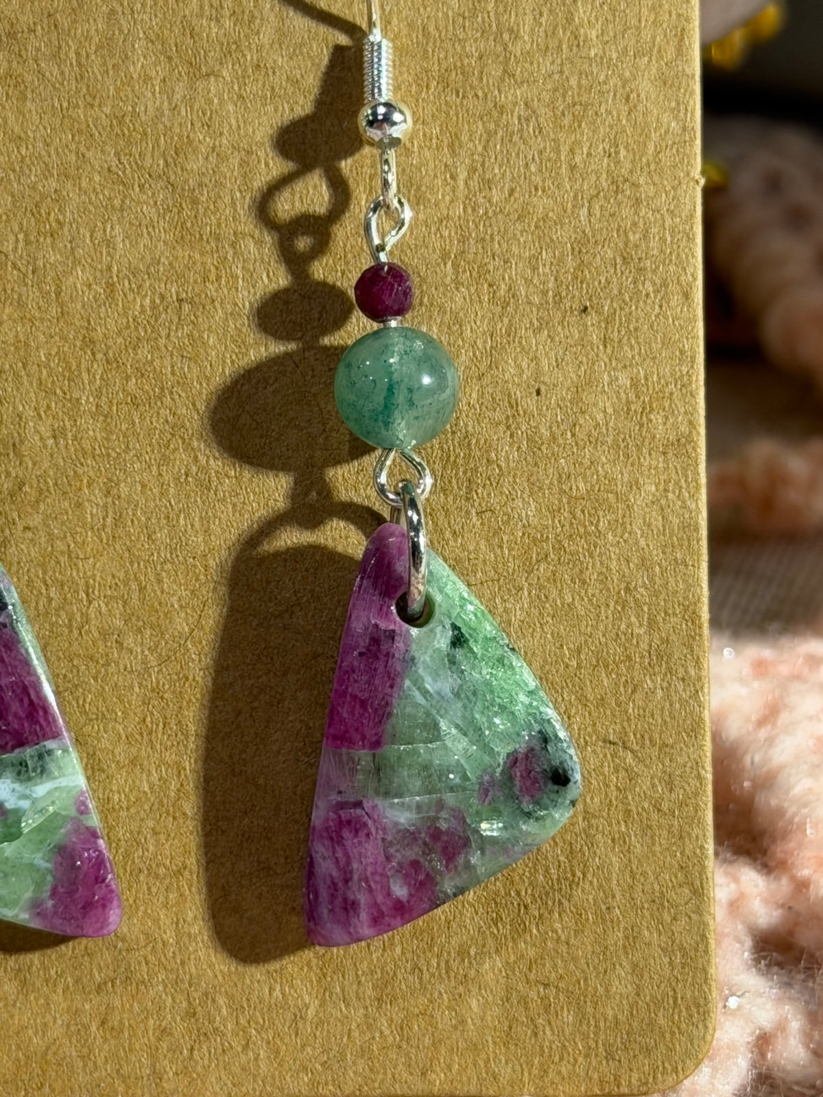 Ruby Zoisite with Green Aventurine & Ruby dangle earrings