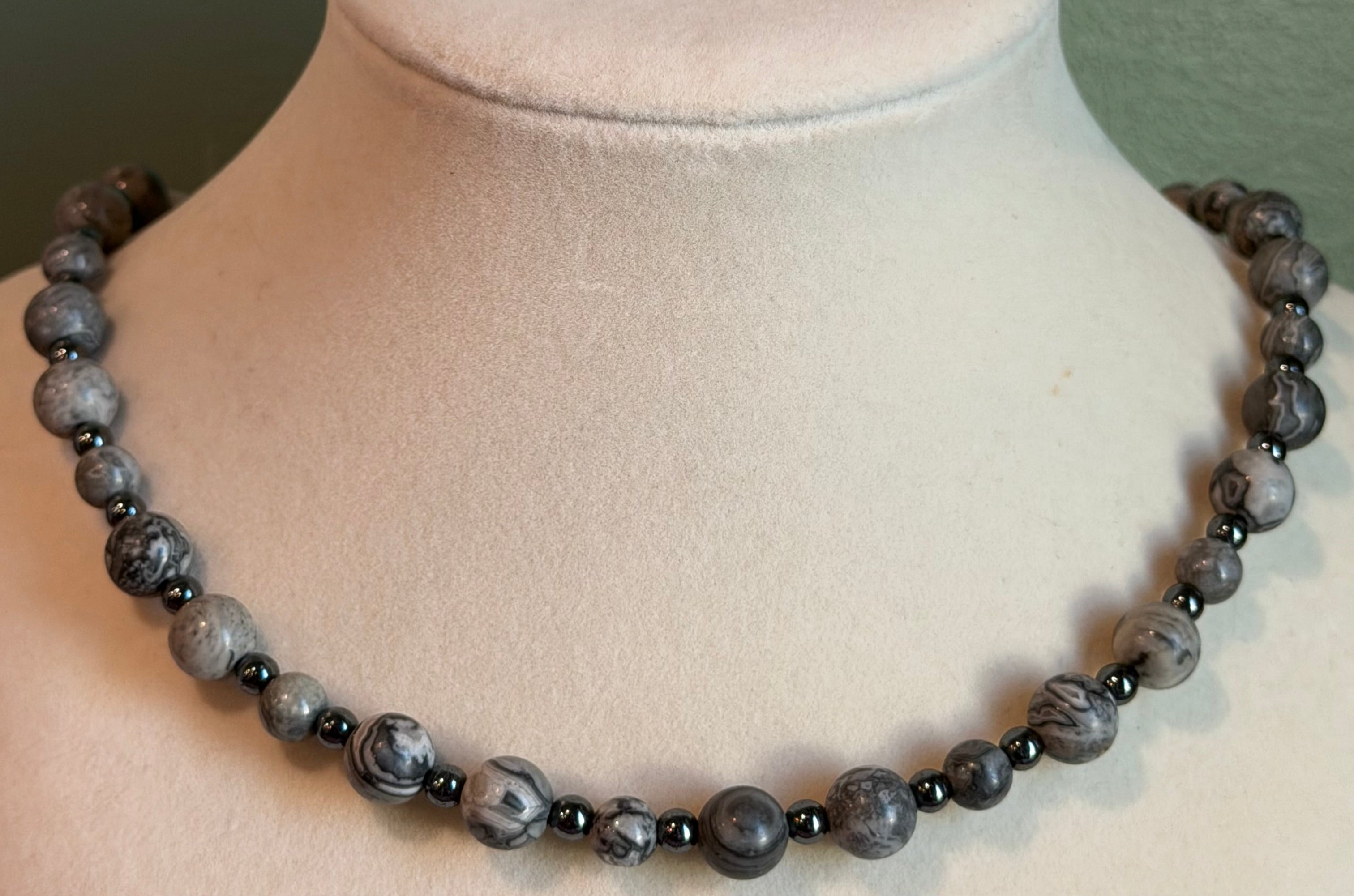 Picasso Jasper & Hematite beaded necklace