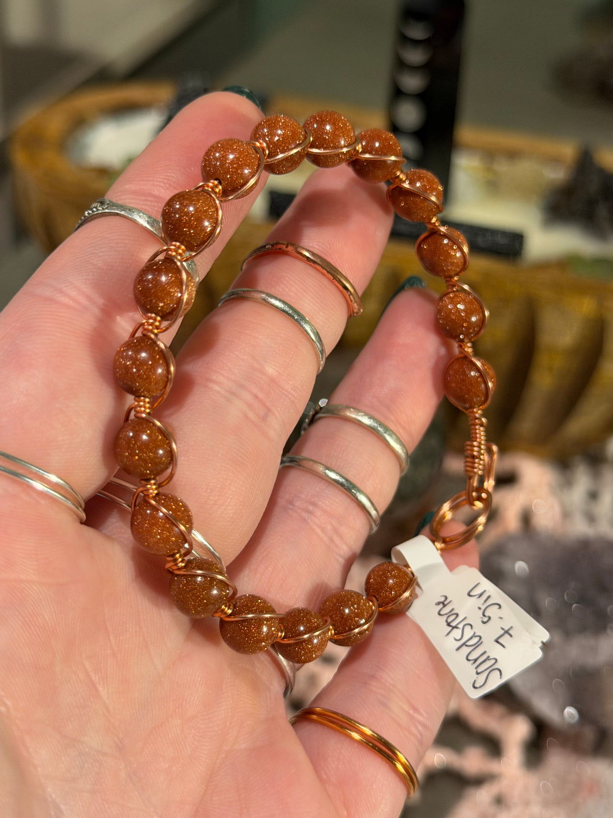 Sandstone 7.5-inch copper wire wrapped bracelet