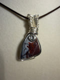Mexican Crazy Lace Agate silver-tone copper wire-wrapped pendant