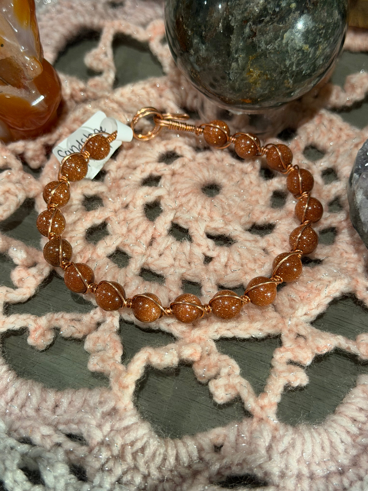 Sandstone 7.5-inch copper wire wrapped bracelet