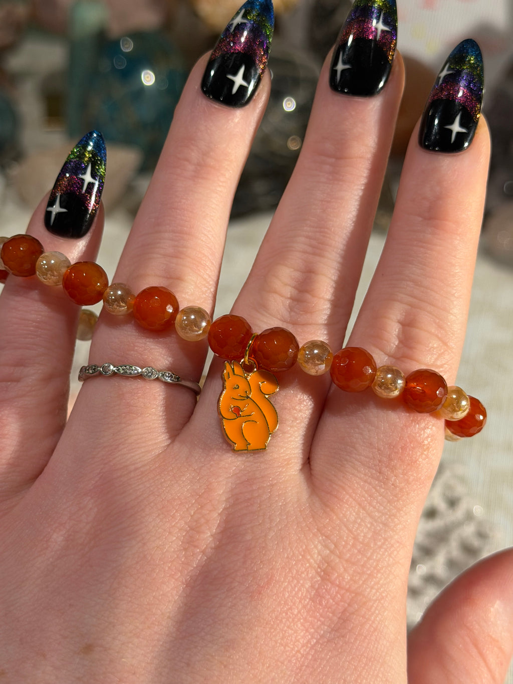 Carnelian 7.5 inch squirrel stretchy bracelet