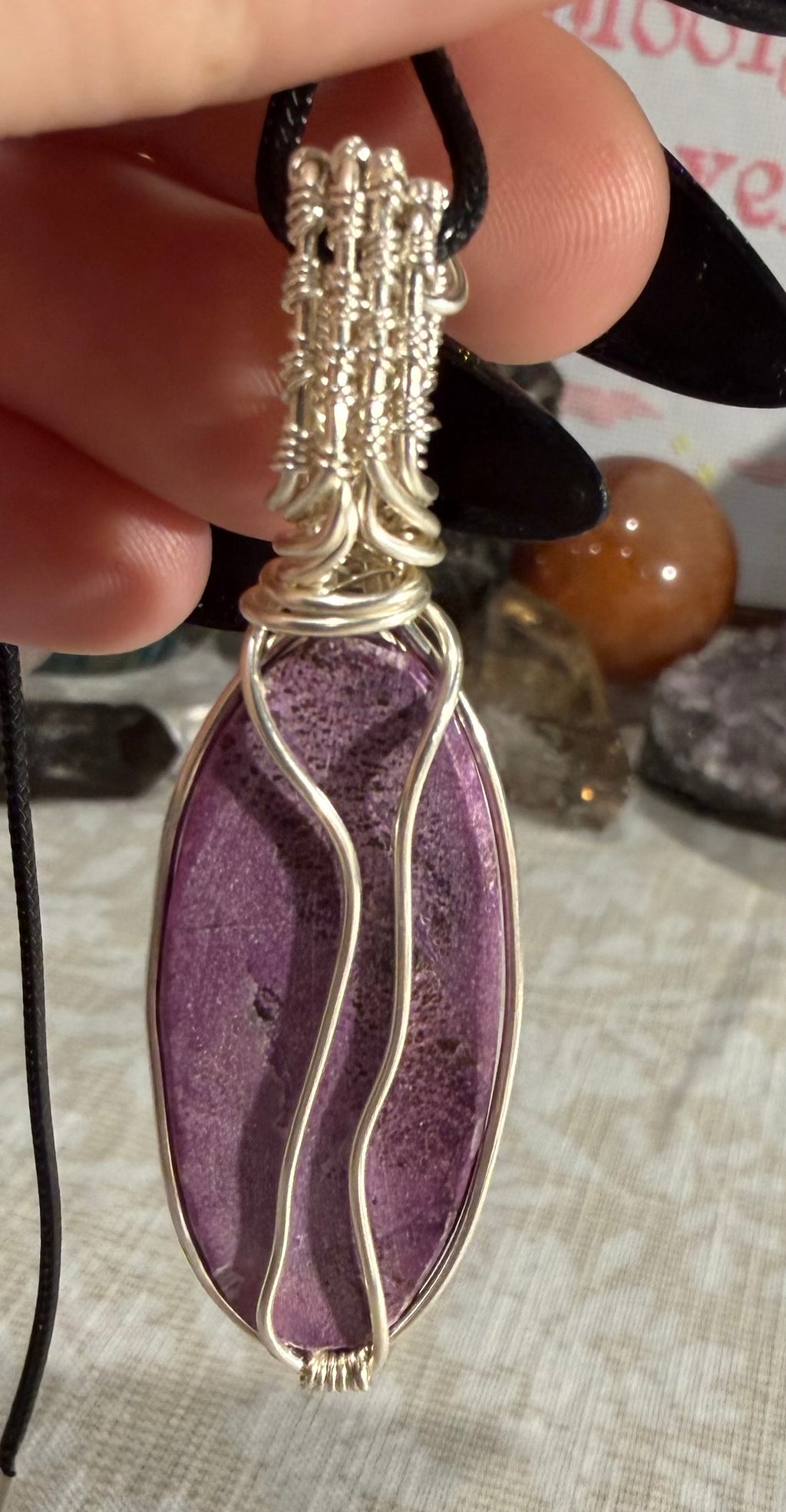 Atlantisite & Peridot silver-tone copper wire-wrapped pendant