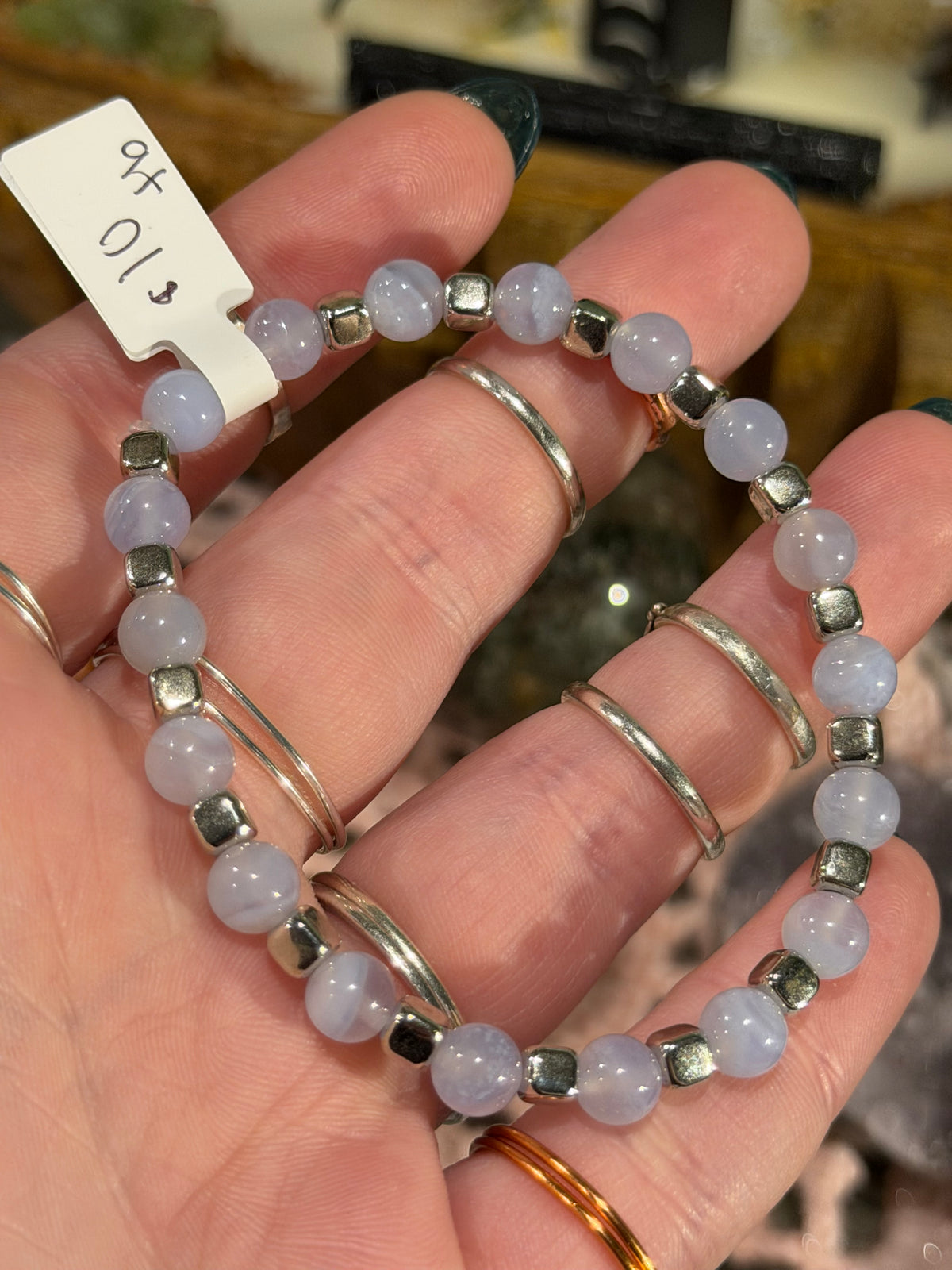 Blue Lace Agate 6.5-inch stretchy bracelet