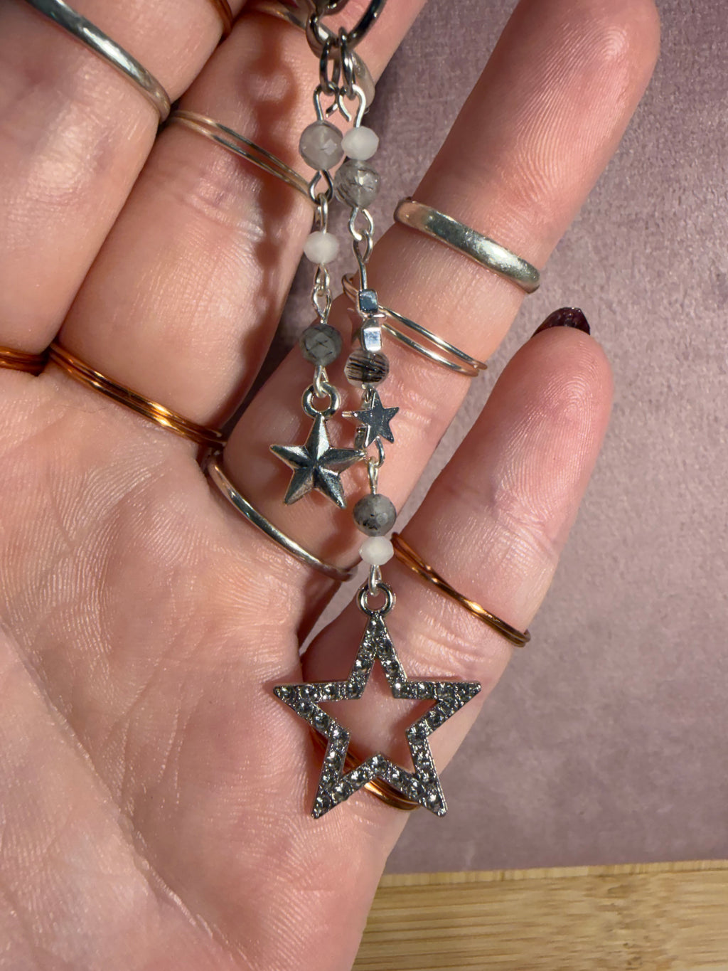Black Rutilated Quartz star keychain
