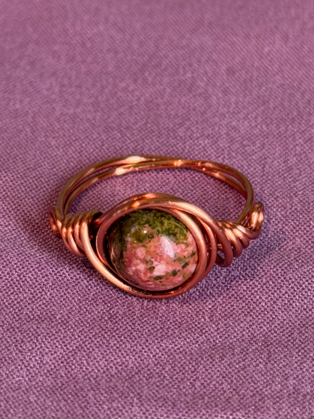 Unakite size 6 copper wire-wrapped ring