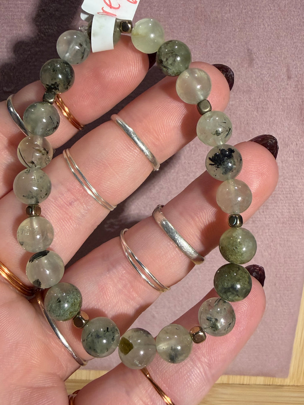 Prehnite 6.5 inch beaded stretchy bracelet