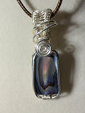 Abalone shell silver-tone copper wire-wrapped pendant