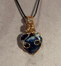 Sodalite heart & white topaz copper wire-wrapped pendant