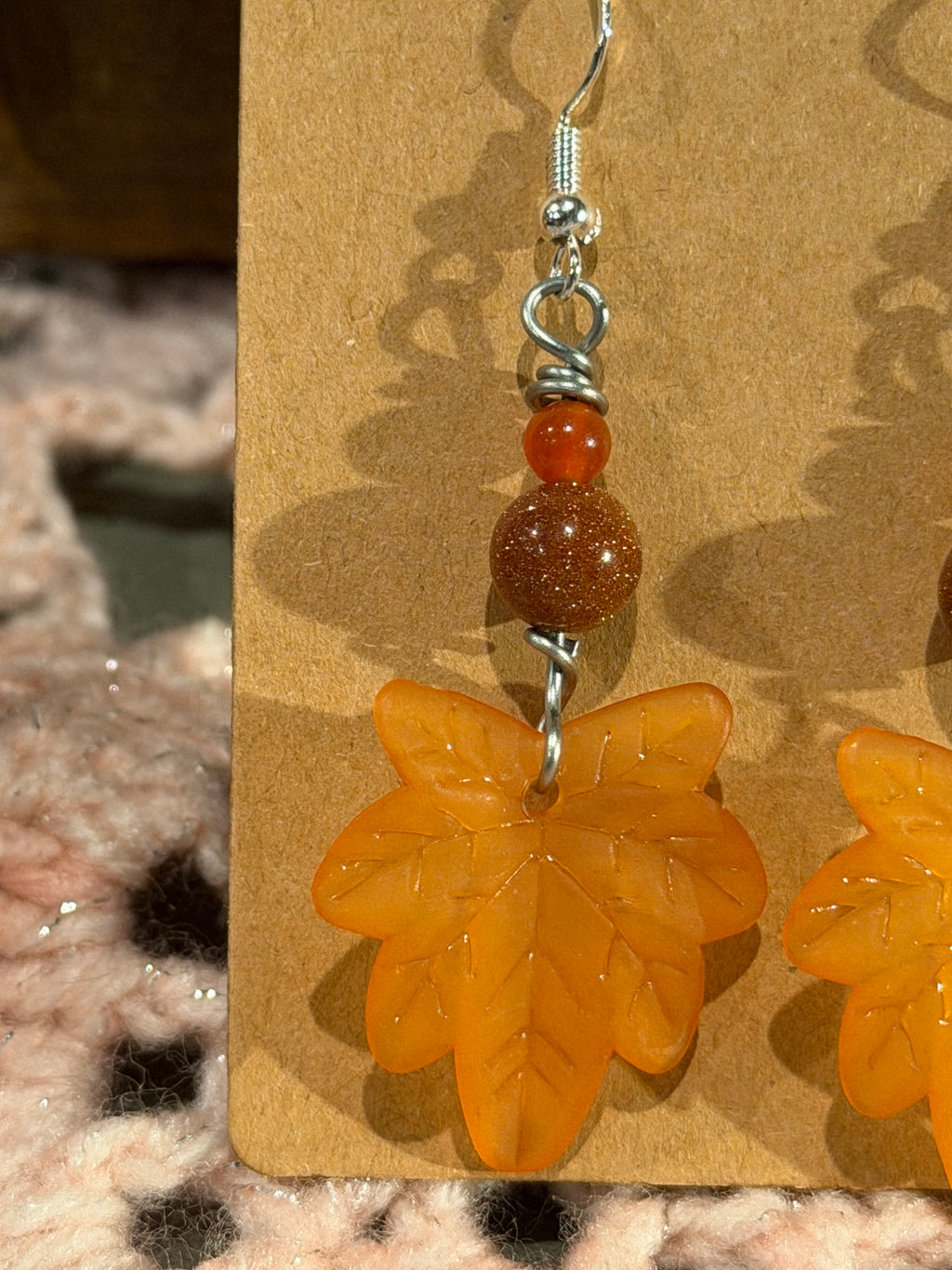 Sandstone & Red Agate orange leaf dangly earrings
