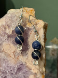 Double Sodalite silver-tone copper wire-wrapped earrings