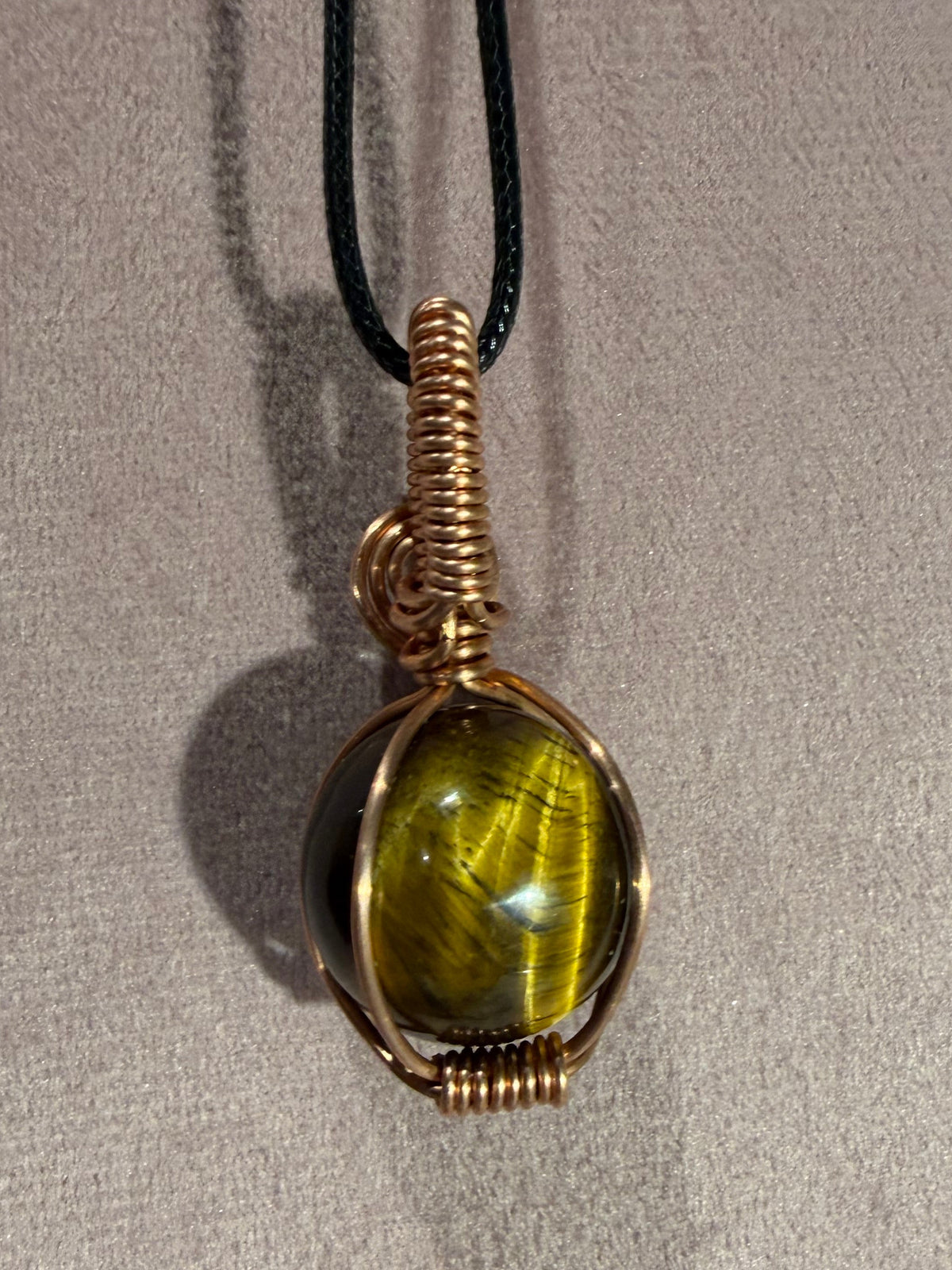 Tiger’s Eye mini sphere copper wire-wrapped pendant